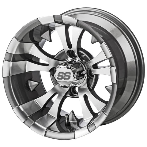 12" Warlock Gun Metal Gray & Machined Golf Cart Wheel