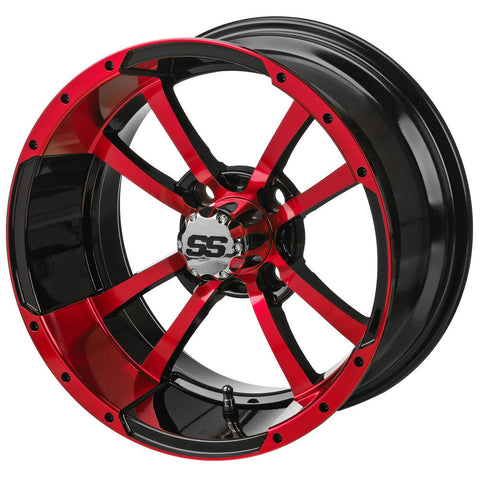 14" Maltese Cross Black & Red Golf Cart Wheel