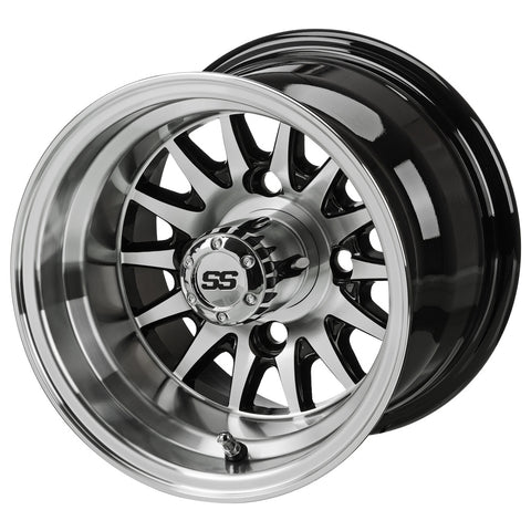 10" 14-Spoke Black & Machined Golf Cart Wheel