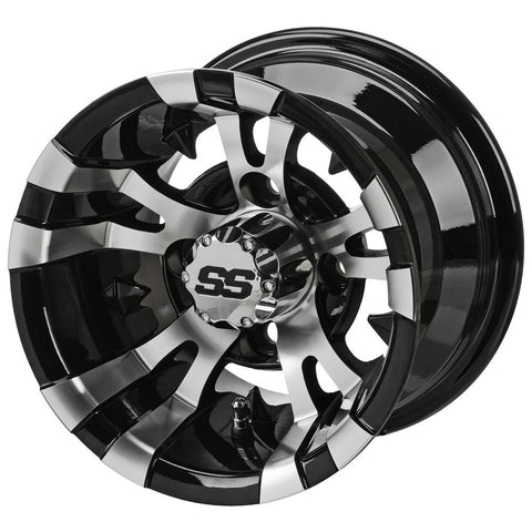 10" Warlock Black & Machined Golf Cart Wheel