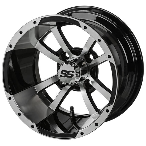 10" Maltese Cross Black & Machined Golf Cart Wheel