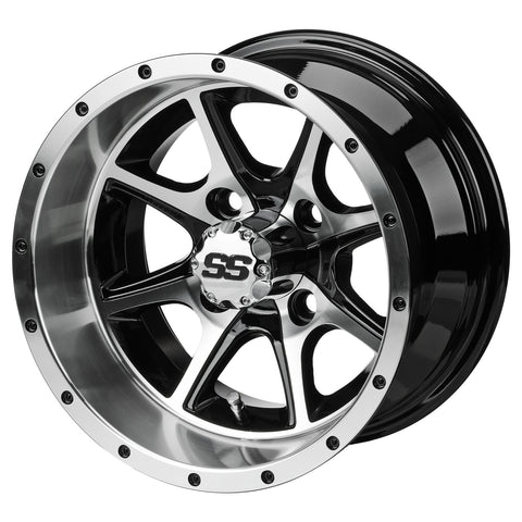 12" Azusa Black & Machined Golf Cart Wheel