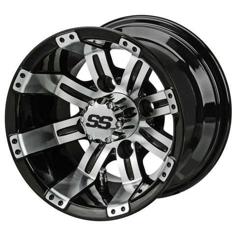 10" Casino Black & Machined Golf Cart Wheel