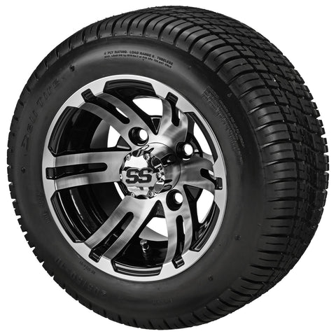 205/50-10 LSI Elite Tires on Black/Machined Epic Golf Cart Wheels