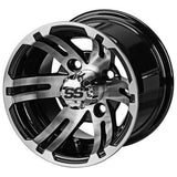 205/50-10 LSI Elite Tires on Black/Machined Epic Golf Cart Wheels