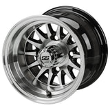205/50-10 LSI Elite Tires on 14-Spoke Black/Machined Golf Cart Wheels