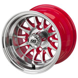 205/50-10 LSI Elite Tires on 14-Spoke Red/Machined Golf Cart Wheels