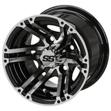 205/50-10 LSI Elite Tires on Black/Machined Yukon Golf Cart Wheels