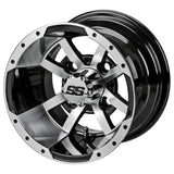 205/50-10 LSI Elite Tires on Black/Machined Maltese Cross Golf Cart Wheels
