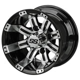 205/50-10 LSI Elite Tires on Black/Machined Casino Golf Cart Wheels