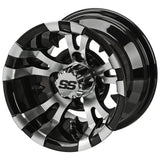 205/50-10 LSI Elite Tires on Black/Machined Warlock Golf Cart Wheels