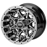 205/50-10 LSI Elite Tires on Black/Machined Revenge Golf Cart Wheels with Color Inserts