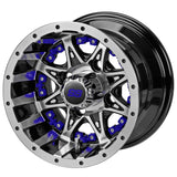 205/50-10 LSI Elite Tires on Black/Machined Revenge Golf Cart Wheels with Color Inserts