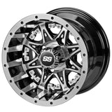 205/50-10 LSI Elite Tires on Black/Machined Revenge Golf Cart Wheels with Color Inserts