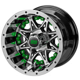 205/50-10 LSI Elite Tires on Black/Machined Revenge Golf Cart Wheels with Color Inserts