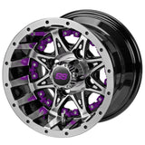 205/50-10 LSI Elite Tires on Black/Machined Revenge Golf Cart Wheels with Color Inserts