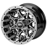 205/50-10 LSI Elite Tires on Black/Machined Revenge Golf Cart Wheels with Color Inserts