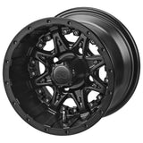205/50-10 LSI Elite Tires on Matte Black Revenge Golf Cart Wheels with Color Inserts