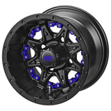 205/50-10 LSI Elite Tires on Matte Black Revenge Golf Cart Wheels with Color Inserts