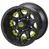 205/50-10 LSI Elite Tires on Matte Black Revenge Golf Cart Wheels with Color Inserts