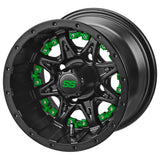 205/50-10 LSI Elite Tires on Matte Black Revenge Golf Cart Wheels with Color Inserts