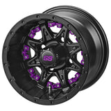 205/50-10 LSI Elite Tires on Matte Black Revenge Golf Cart Wheels with Color Inserts