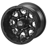 205/50-10 LSI Elite Tires on Matte Black Revenge Golf Cart Wheels with Color Inserts