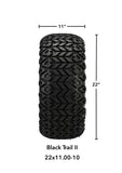 22x11.00-10 Black Trail II Tires on Black/Machined 14-Spoke Golf Cart Wheels