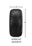 22x10.00-10 LSI Elite A/T Tires on Black/Machined Yukon Golf Cart Wheels
