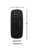 18x9.50-10 Black Trail Tires on Black/Machined 14-Spoke Golf Cart Wheels