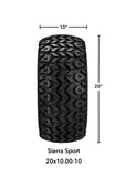 20x10.00-10 Sierra Sport Tires on Black/Machined 14-Spoke Golf Cart Wheels