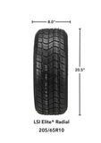 205/65R10 LSI Elite Radial Tires on Black/Machined 14-Spoke Golf Cart Wheels