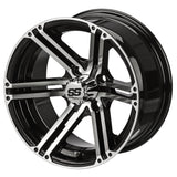 23x10.50-12 Black Trail II Tires on 12x6 Black/Machined Yukon Golf Cart Wheels