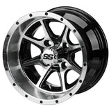 22x11.00-12 Black Trail All-Terrain Tires on Black/Machined Azusa Golf Cart Wheels