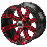 23x10.50-12 Black Trail II Tires on Black/Red Casino Golf Cart Wheels