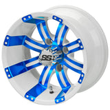23x10.50-12 Black Trail II Tires on White/Blue Casino Golf Cart Wheels