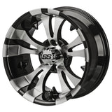 23x10.50-12 Black Trail II Tires on Black/Machined Warlock Golf Cart Wheels