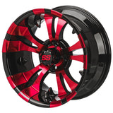 205/50-10 LSI Elite Tires on Red/Black Warlock Golf Cart Wheels