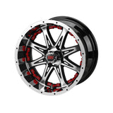 23x10.50-12 Black Trail II Tires on Black/Machined Revenge Golf Cart Wheels with Color Inserts