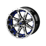 23x10.50-12 Black Trail II Tires on Black/Machined Revenge Golf Cart Wheels with Color Inserts