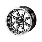 23x10.50-12 Black Trail II Tires on Black/Machined Revenge Golf Cart Wheels with Color Inserts