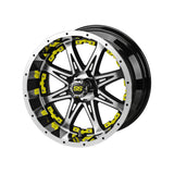 23x10.50-12 Black Trail II Tires on Black/Machined Revenge Golf Cart Wheels with Color Inserts