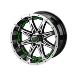 23x10.50-12 Black Trail II Tires on Black/Machined Revenge Golf Cart Wheels with Color Inserts