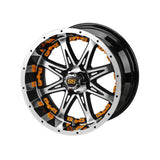 23x10.50-12 Black Trail II Tires on Black/Machined Revenge Golf Cart Wheels with Color Inserts