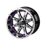 23x10.50-12 Black Trail II Tires on Black/Machined Revenge Golf Cart Wheels with Color Inserts