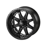 23x10.50-12 Black Trail II Tires on Matte Black Revenge Golf Cart Wheels with Color Inserts