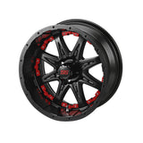 23x10.50-12 Black Trail II Tires on Matte Black Revenge Golf Cart Wheels with Color Inserts