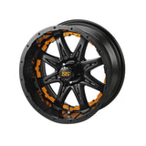 23x10.50-12 Black Trail II Tires on Matte Black Revenge Golf Cart Wheels with Color Inserts