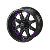 23x10.50-12 Black Trail II Tires on Matte Black Revenge Golf Cart Wheels with Color Inserts