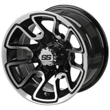 23x10.50-12 Black Trail II Tires on Black/Machined Tombstone Golf Cart Wheels
